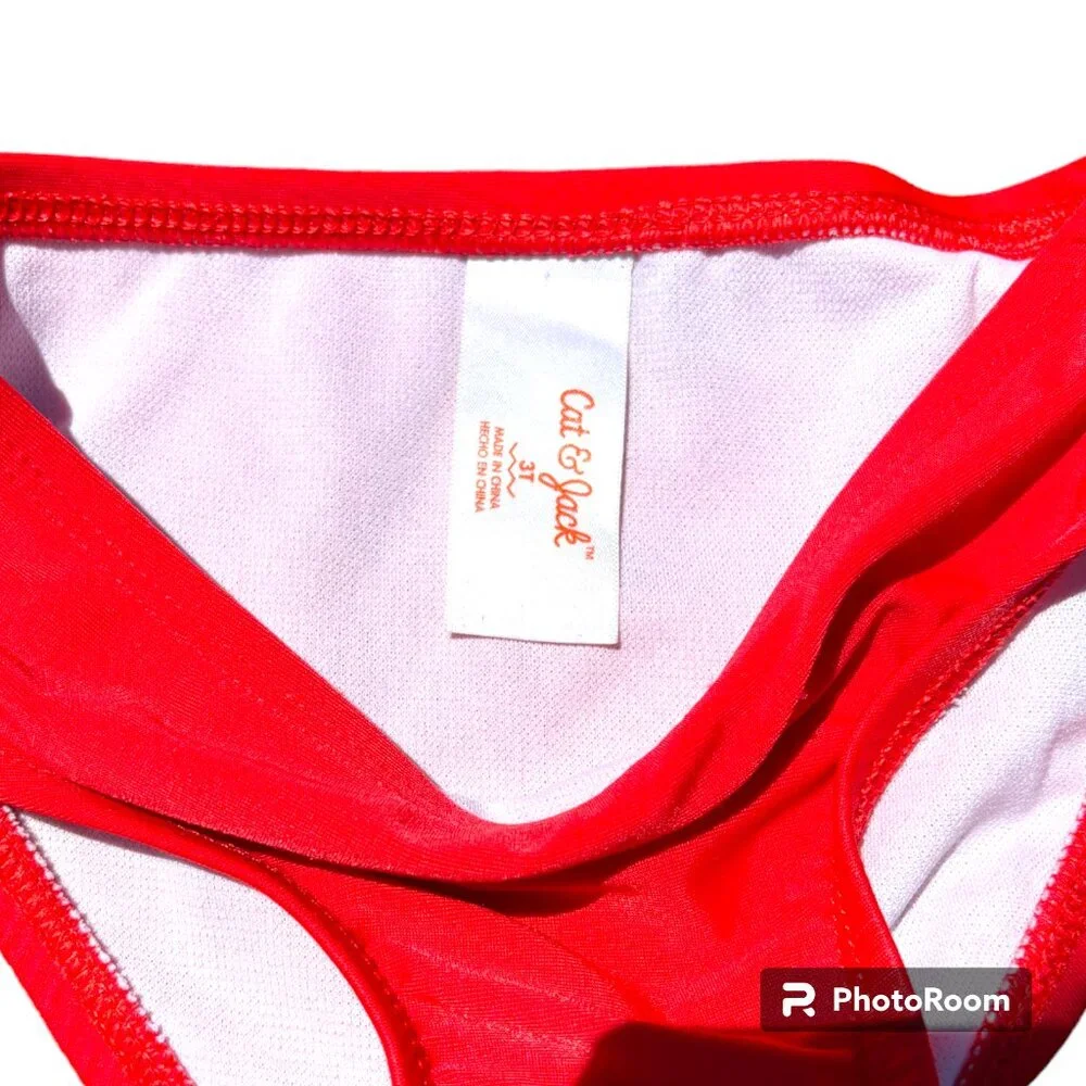 Cat & Jack Toddler‎ Girl's Striped Red Pink and White Ruffle Bikini 3T
